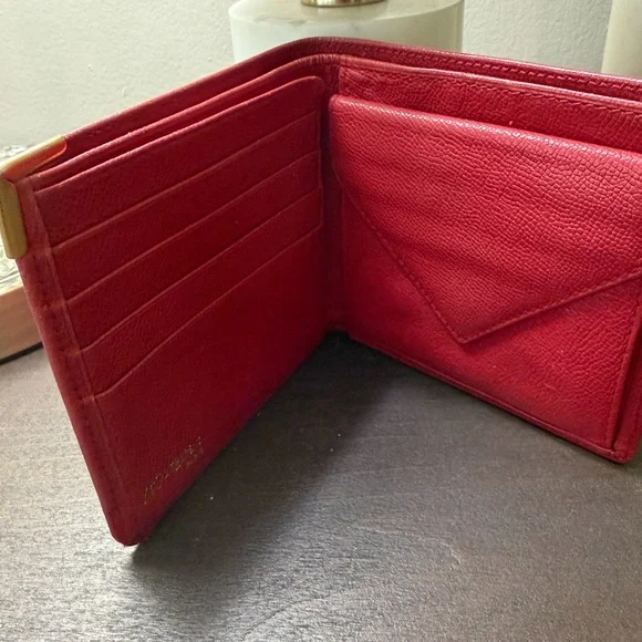 Yves Saint Laurent Scarlet Leather Wallet with Gold Detail - Picture 4 of 8